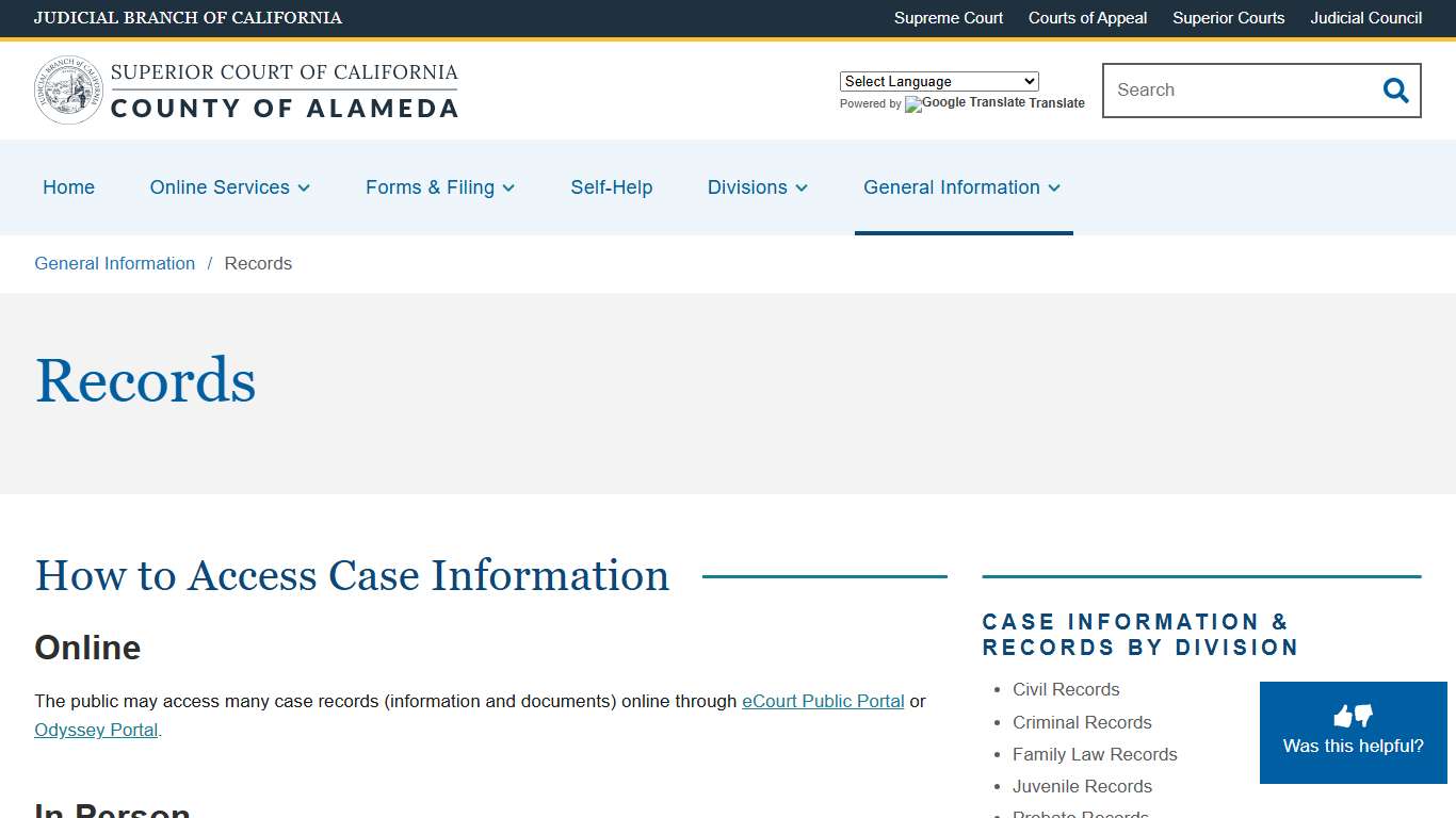 Records | Superior Court of California | County of Alameda